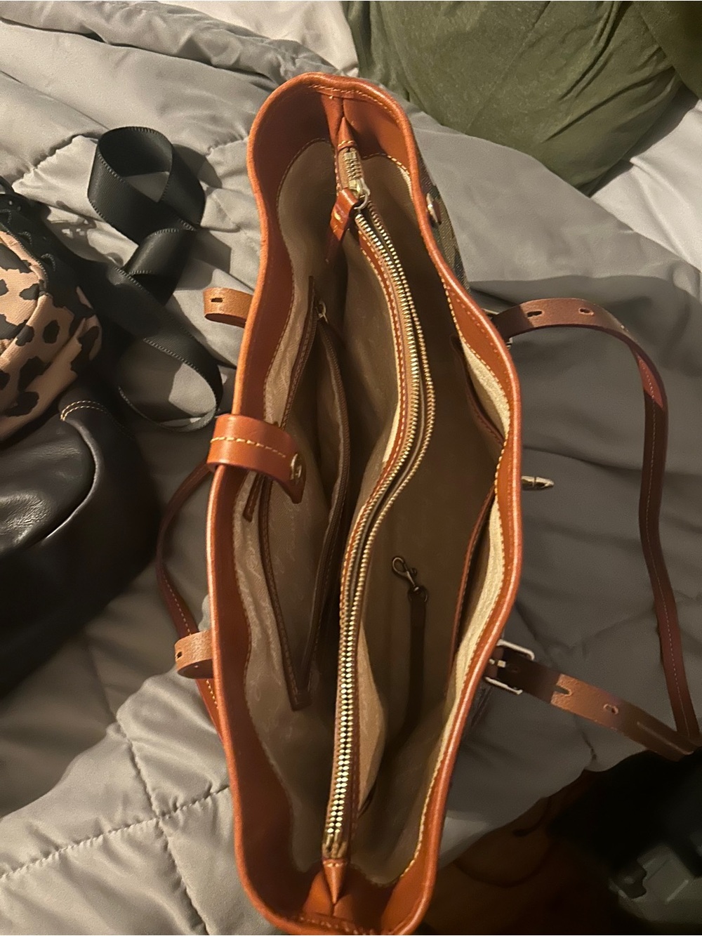 Dooney & Bourke Multi-Color Duck Print Canvas Tote with Tan Leather Trim - Picture 3 of 3
